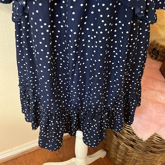 Navy & Polka Dot Tiered Ruffled Dress/ 3/4 Sleeves with Bell/Ruffled/ Size Small - Picture 5 of 9